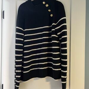 J. Crew Black and White Striped Turtleneck Sweater